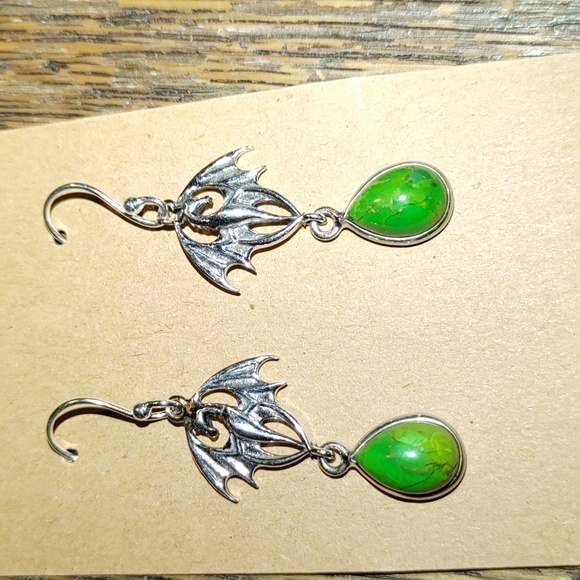 New Dragon 💚 Turquoise Earrings in Sterling Silver - Picture 4 of 5